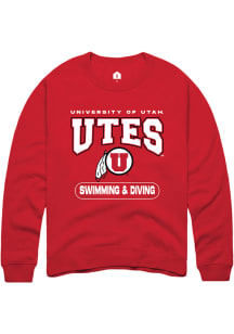 Rally Utah Utes Mens Red Swim and Dive Long Sleeve Crew Sweatshirt