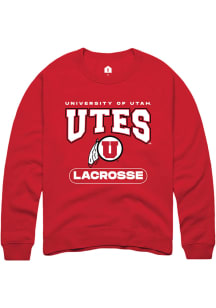 Rally Utah Utes Mens Red Lacrosse Long Sleeve Crew Sweatshirt