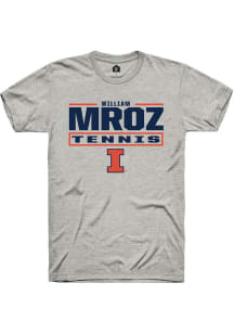 William Mroz Ash Illinois Fighting Illini NIL Stacked Box Short Sleeve T Shirt