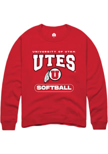 Rally Utah Utes Mens Red Softball Long Sleeve Crew Sweatshirt
