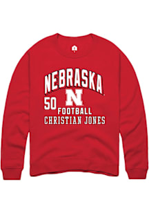 Christian Jones  Rally Nebraska Cornhuskers Mens Red Football NIL Arch Logo Long Sleeve Crew Sweat..
