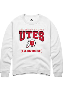 Rally Utah Utes Mens White Lacrosse Long Sleeve Crew Sweatshirt
