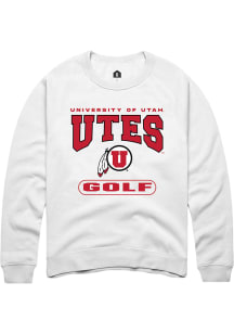 Rally Utah Utes Mens White Golf Long Sleeve Crew Sweatshirt