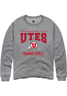 Rally Utah Utes Mens Grey Basketball Long Sleeve Crew Sweatshirt