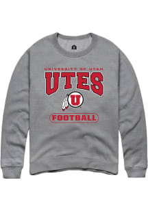 Rally Utah Utes Mens Grey Football Long Sleeve Crew Sweatshirt