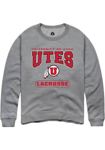 Rally Utah Utes Mens Grey Lacrosse Long Sleeve Crew Sweatshirt