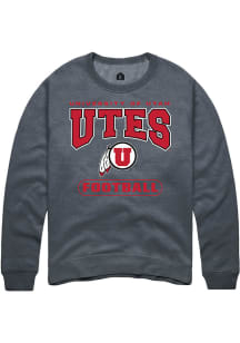 Rally Utah Utes Mens Charcoal Football Long Sleeve Crew Sweatshirt