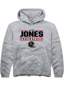 Elijah Jones Rally Youth Grey Cincinnati Bearcats NIL Stacked Box Long Sleeve Hooded Sweatshirt