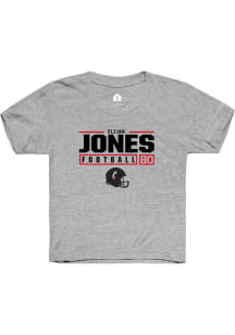 Elijah Jones Rally Youth Grey Cincinnati Bearcats NIL Stacked Box Short Sleeve T-Shirt