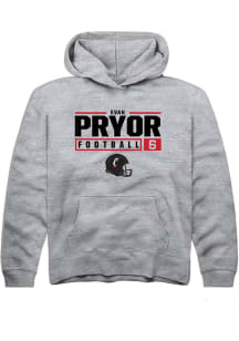 Evan Pryor Rally Youth Grey Cincinnati Bearcats NIL Stacked Box Long Sleeve Hooded Sweatshirt