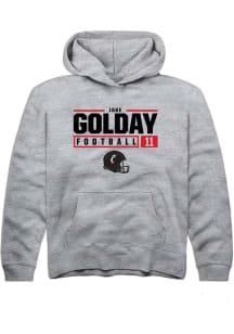 Jake Golday Rally Youth Grey Cincinnati Bearcats NIL Stacked Box Long Sleeve Hooded Sweatshirt