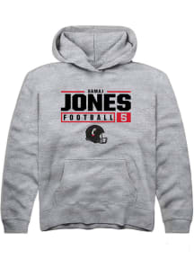 Samaj Jones Rally Youth Grey Cincinnati Bearcats NIL Stacked Box Long Sleeve Hooded Sweatshirt