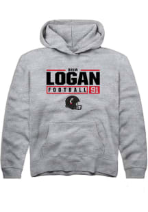 Drew Logan Rally Youth Grey Cincinnati Bearcats NIL Stacked Box Long Sleeve Hooded Sweatshirt