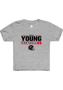 Jordan Young Rally Youth Grey Cincinnati Bearcats NIL Stacked Box Short Sleeve T-Shirt