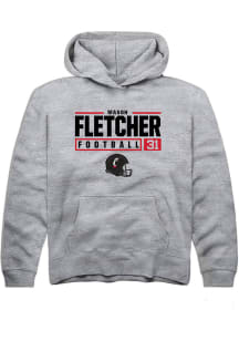 Mason Fletcher Rally Youth Grey Cincinnati Bearcats NIL Stacked Box Long Sleeve Hooded Sweatshir..