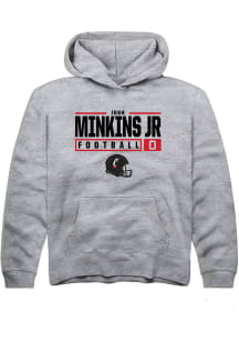 Josh Minkins Jr Rally Youth Grey Cincinnati Bearcats NIL Stacked Box Long Sleeve Hooded Sweatshi..