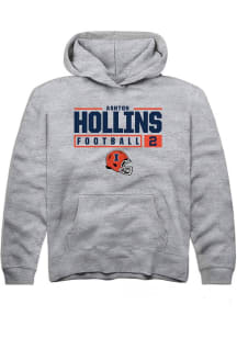 Ashton Hollins Rally Youth Grey Illinois Fighting Illini NIL Stacked Box Long Sleeve Hooded Swea..