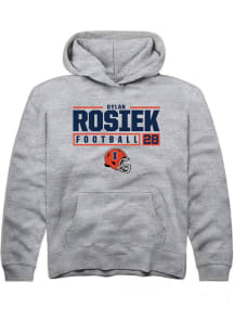 Dylan Rosiek Rally Youth Grey Illinois Fighting Illini NIL Stacked Box Long Sleeve Hooded Sweats..