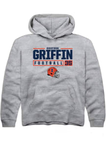 Grayson Griffin Rally Youth Grey Illinois Fighting Illini NIL Stacked Box Long Sleeve Hooded Swe..