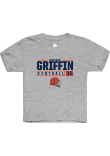 Grayson Griffin Rally Youth Grey Illinois Fighting Illini NIL Stacked Box Short Sleeve T-Shirt