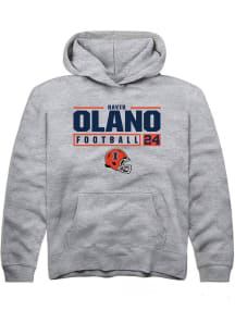 David Olano Rally Youth Grey Illinois Fighting Illini NIL Stacked Box Long Sleeve Hooded Sweatsh..