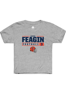 Kaden Feagin Rally Youth Grey Illinois Fighting Illini NIL Stacked Box Short Sleeve T-Shirt