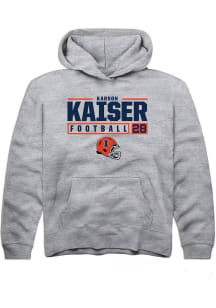 Karson Kaiser Rally Youth Grey Illinois Fighting Illini NIL Stacked Box Long Sleeve Hooded Sweat..