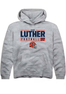 Sage Luther Rally Youth Grey Illinois Fighting Illini NIL Stacked Box Long Sleeve Hooded Sweatsh..