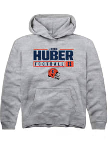 Jacob Huber Rally Youth Grey Illinois Fighting Illini NIL Stacked Box Long Sleeve Hooded Sweatsh..