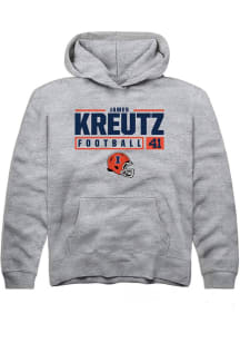 James Kreutz Rally Youth Grey Illinois Fighting Illini NIL Stacked Box Long Sleeve Hooded Sweats..