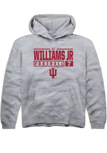 EJ Williams Jr Rally Youth Grey Indiana Hoosiers NIL Stacked Box Long Sleeve Hooded Sweatshirt