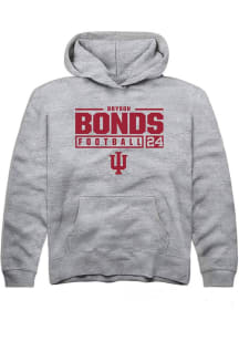 Bryson Bonds Rally Youth Grey Indiana Hoosiers NIL Stacked Box Long Sleeve Hooded Sweatshirt