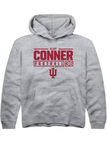 Clay Conner Rally Youth Grey Indiana Hoosiers NIL Stacked Box Long Sleeve Hooded Sweatshirt