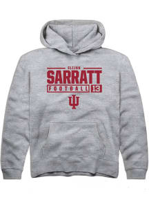 Elijah Sarratt Rally Youth Grey Indiana Hoosiers NIL Stacked Box Long Sleeve Hooded Sweatshirt