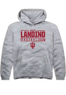 Mario Landino Rally Youth Grey Indiana Hoosiers NIL Stacked Box Long Sleeve Hooded Sweatshirt