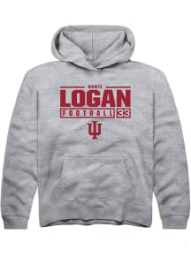 Nahji Logan Rally Youth Grey Indiana Hoosiers NIL Stacked Box Long Sleeve Hooded Sweatshirt