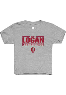 Nahji Logan Rally Youth Grey Indiana Hoosiers NIL Stacked Box Short Sleeve T-Shirt