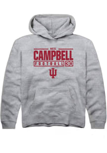 Neil Campbell Rally Youth Grey Indiana Hoosiers NIL Stacked Box Long Sleeve Hooded Sweatshirt