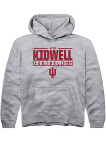 Nick Kidwell Rally Youth Grey Indiana Hoosiers NIL Stacked Box Long Sleeve Hooded Sweatshirt