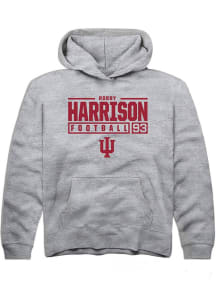 Robby Harrison Rally Youth Grey Indiana Hoosiers NIL Stacked Box Long Sleeve Hooded Sweatshirt