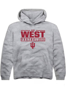 Sam West Rally Youth Grey Indiana Hoosiers NIL Stacked Box Long Sleeve Hooded Sweatshirt