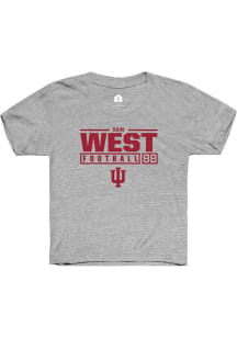 Sam West Rally Youth Grey Indiana Hoosiers NIL Stacked Box Short Sleeve T-Shirt