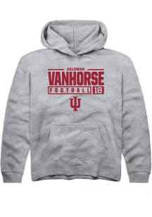 Solomon Vanhorse Rally Youth Grey Indiana Hoosiers NIL Stacked Box Long Sleeve Hooded Sweatshirt