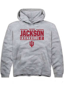 Tayven Jackson Rally Youth Grey Indiana Hoosiers NIL Stacked Box Long Sleeve Hooded Sweatshirt