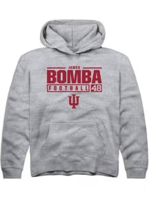 James Bomba Rally Youth Grey Indiana Hoosiers NIL Stacked Box Long Sleeve Hooded Sweatshirt