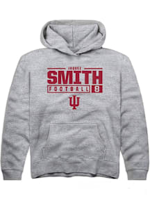 Jaquez Smith  Rally Indiana Hoosiers Youth Grey NIL Stacked Box Long Sleeve Hoodie
