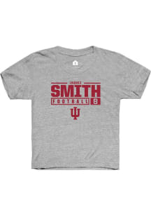 Jaquez Smith Rally Youth Grey Indiana Hoosiers NIL Stacked Box Short Sleeve T-Shirt