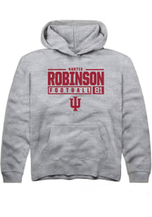 Kurtis Robinson Rally Youth Grey Indiana Hoosiers NIL Stacked Box Long Sleeve Hooded Sweatshirt