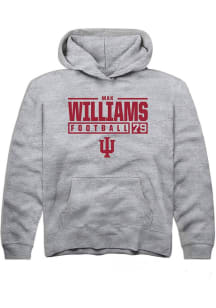 Max Williams Rally Youth Grey Indiana Hoosiers NIL Stacked Box Long Sleeve Hooded Sweatshirt