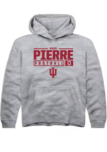 Noah Pierre Rally Youth Grey Indiana Hoosiers NIL Stacked Box Long Sleeve Hooded Sweatshirt